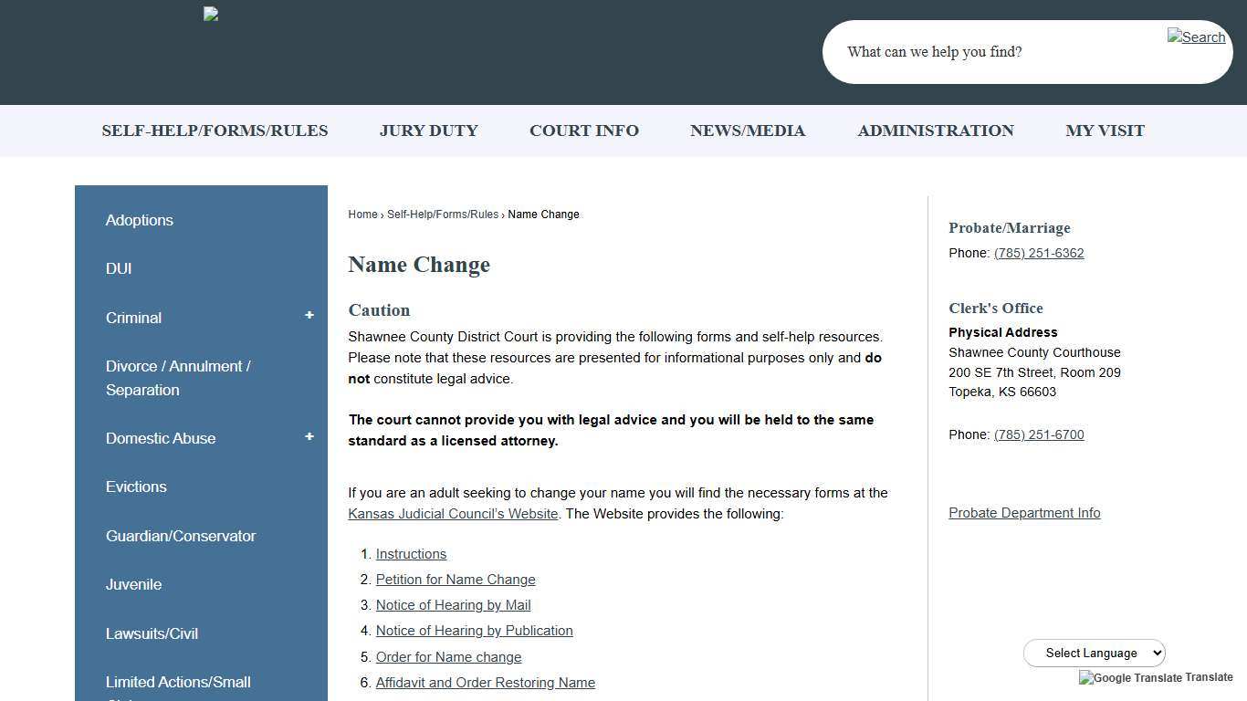 Name Change | Third Judicial District, KS - Official Website