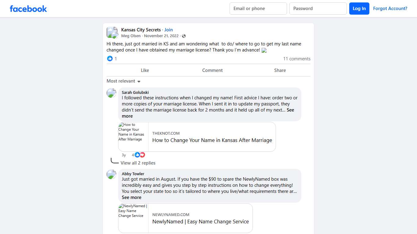 Kansas City Secrets | Hi there, just got married in KS and am wondering what to do/ where to go to get my last name changed once I have obtained my marriage license | Facebook